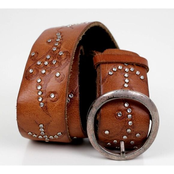 Hollister BROWN GENUINE LEATHER 1 7/8"Wd STUDDED CASUAL WOMEN'S BELT Sz M(B79 - Picture 6 of 12